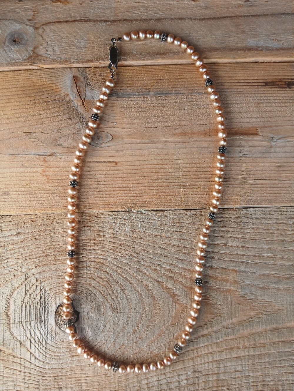 Vintage Pink Freshwater Cultured Pearl Necklace with Filigree Clasp